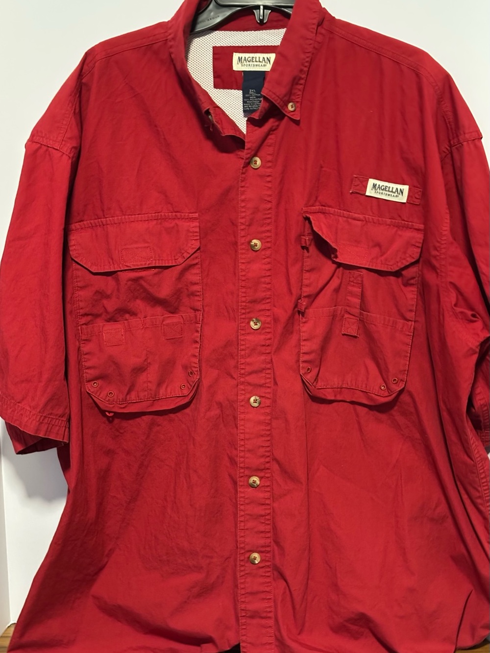 Magellan Outdoors Men’s Red Short-Sleeve Utility fishing Shirt
